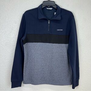 CALVIN KLEIN 1/4 Zip Sky Captain Men's Blue Black Colorblock Pullover Fleece S